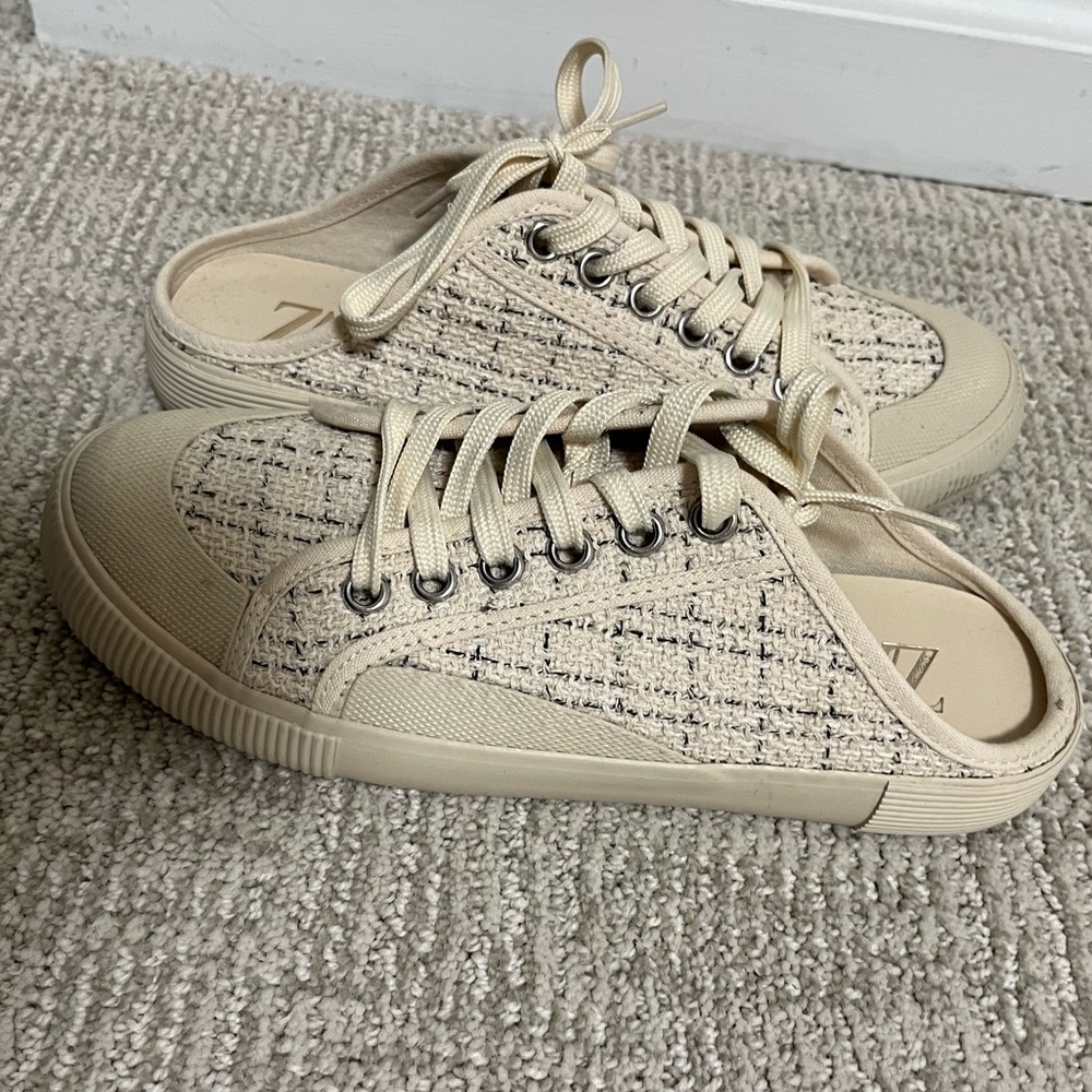 Zara tweed slip on sneakers